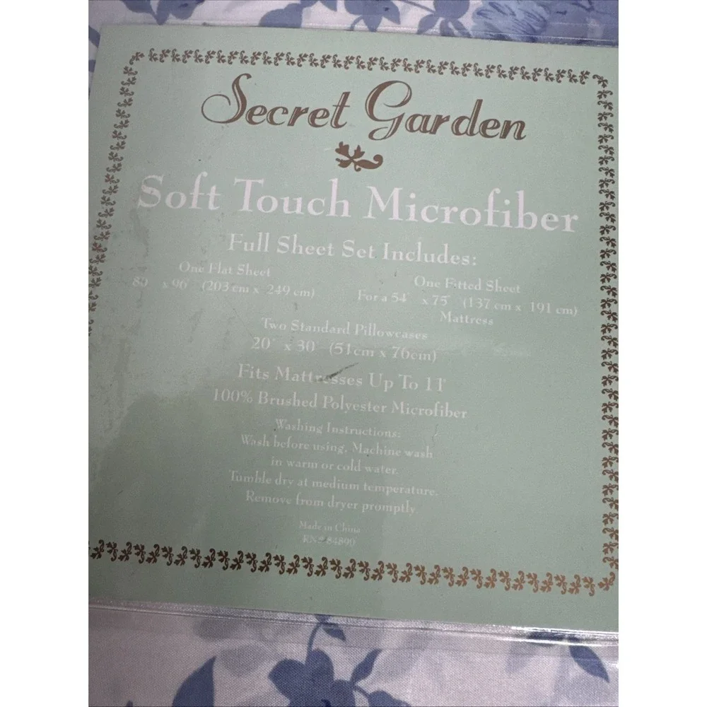 Secret Garden Soft Touch Microfiber Sheet Set Full  Size Blue White Floral
